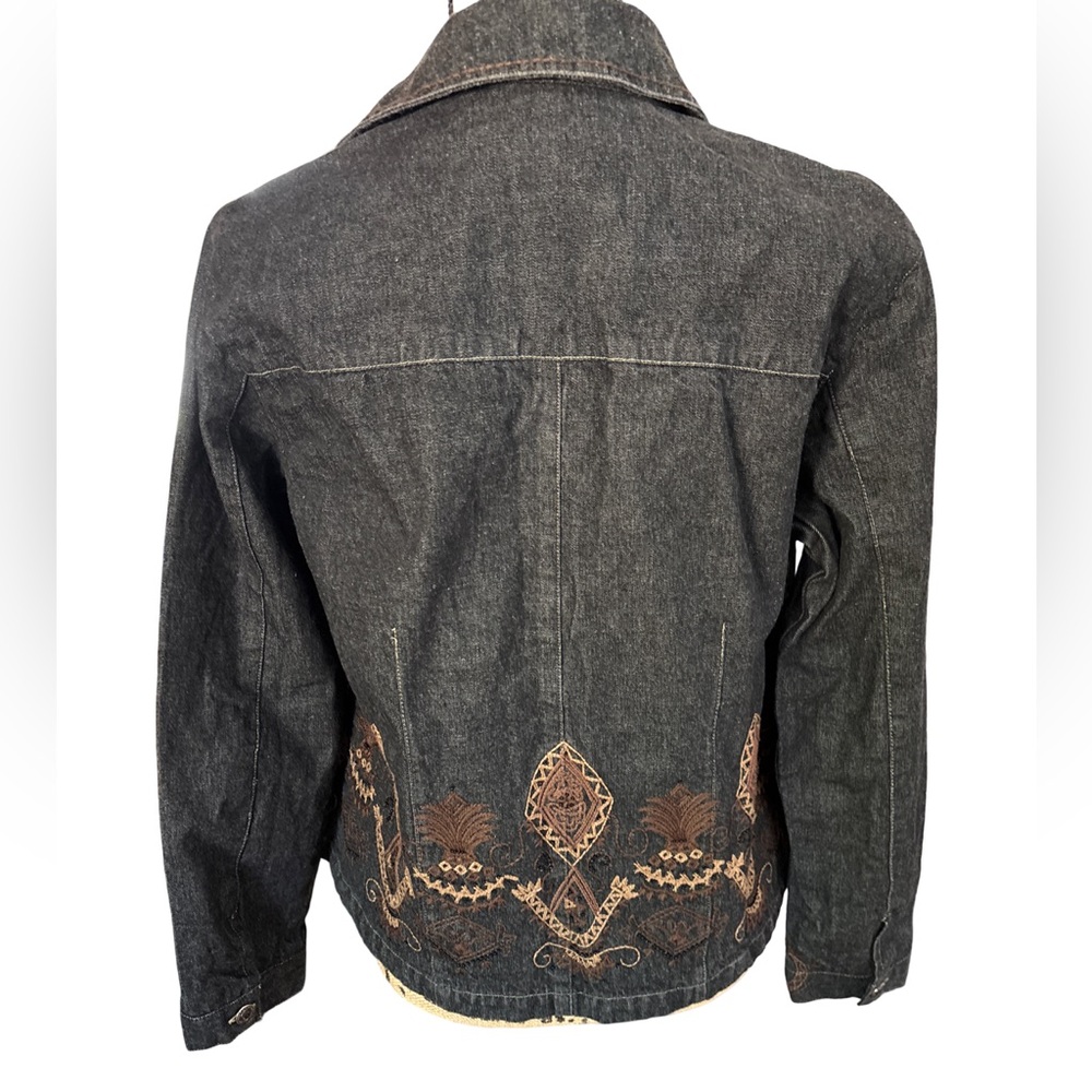 Chico's Black Denim Jacket with Brown Embroidery - Picture 4 of 7